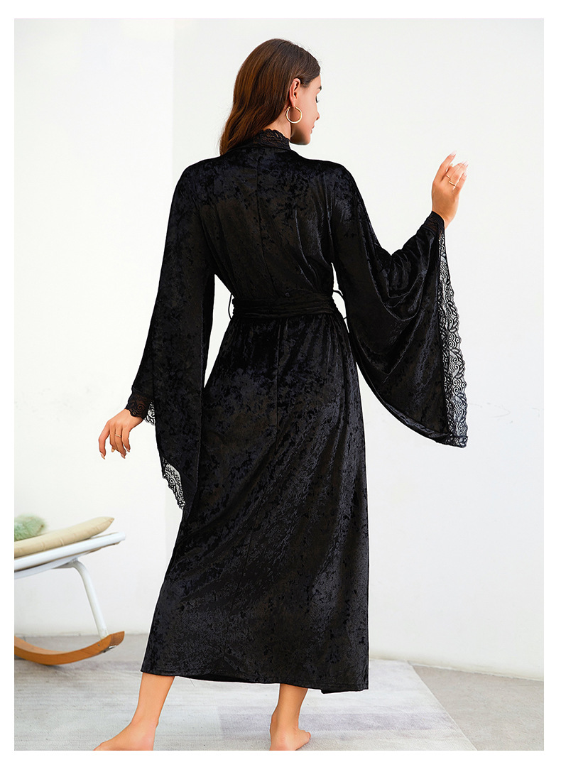 Halat de baie lung pentru femei, pijamale, sexy, dantelă, ușoară, luxoasă, cu mâneci lungi, cămașă de noapte din catifea, halat de baie, haine de casă_voghion.com