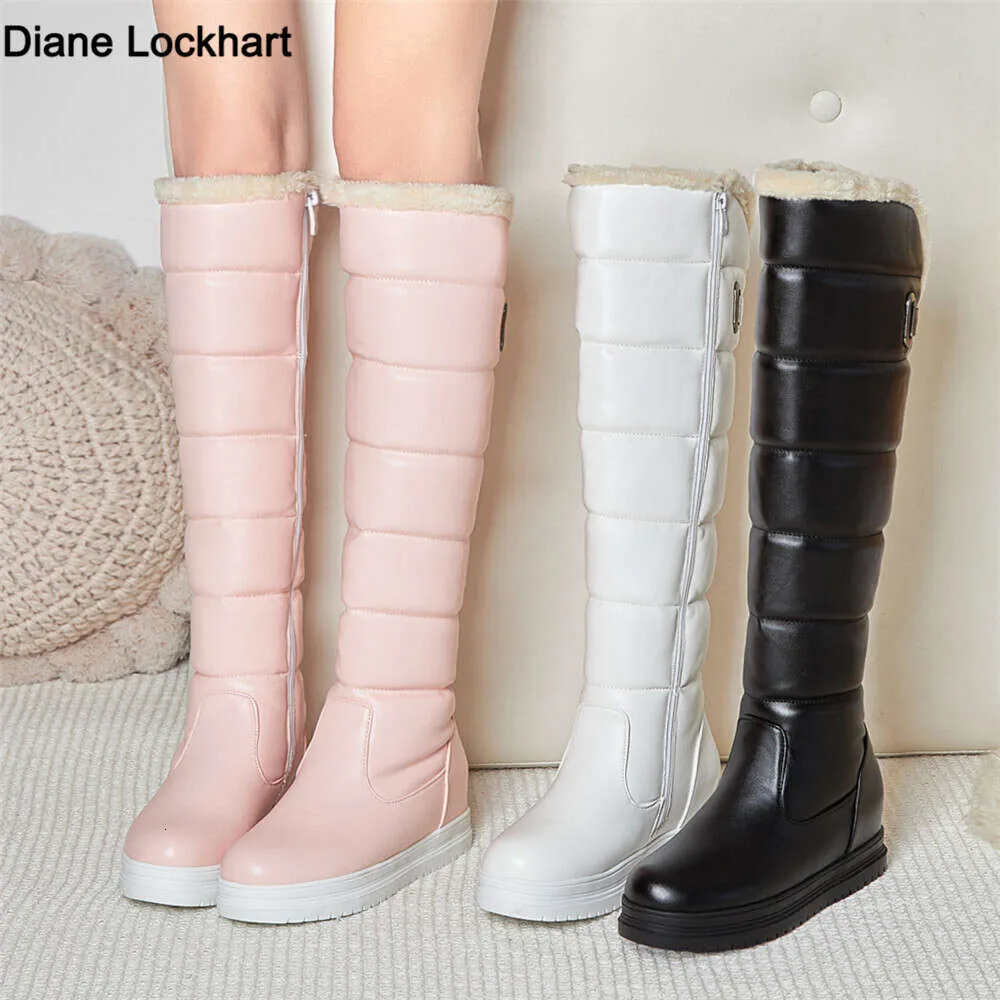 Winter Warm Pink White Snow Women Shoes 2024 Low Heels Knee High Boots Female Platform Plush Long Boats Mujer Black_voghion.com