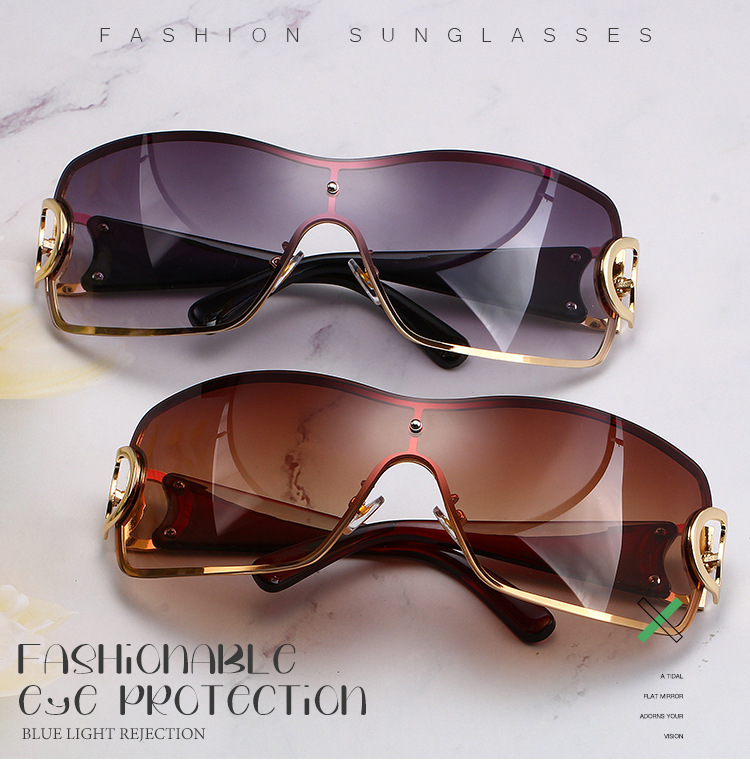 Y2K Large Frame Sunglasses - Retro Modern Style (Frameless One Piece, European & American Trendy, Hot Girl Look)_voghion.com