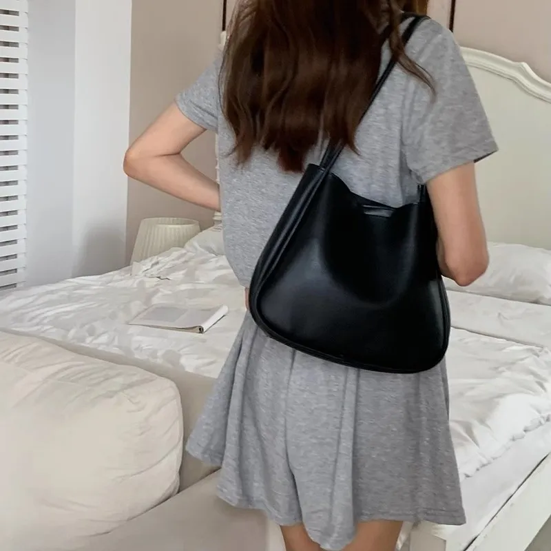 Summer PU Leather Women Underarm Totes Pure Color Casual Small Top-Handle Bags Handbags Purse Ladies Shoulder Bag_voghion.com