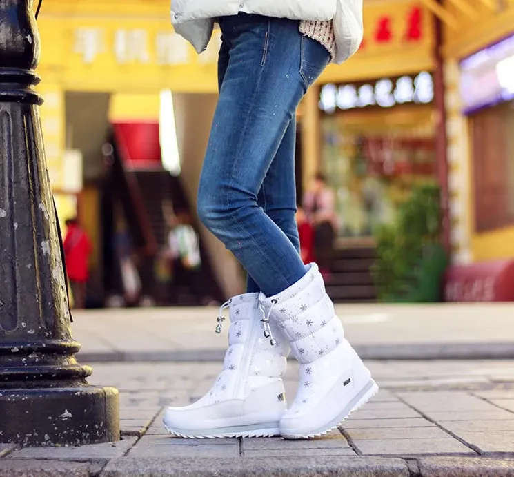 Woman Chunky Womens Shoes For Snow Boots Half High Moon Platform Mid Calf Round Toe Big Red Waterproof With Chic Point_voghion.com