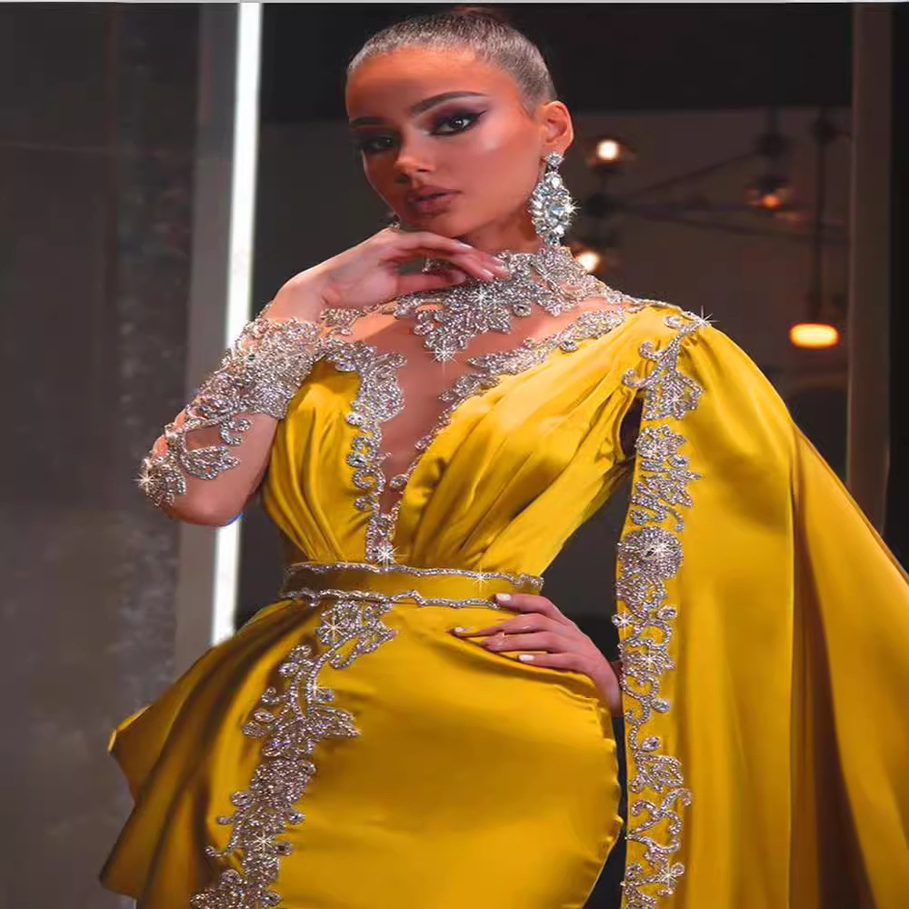 2025 New Women’s Evening Yellow Gold Glitter Long Dress For Women