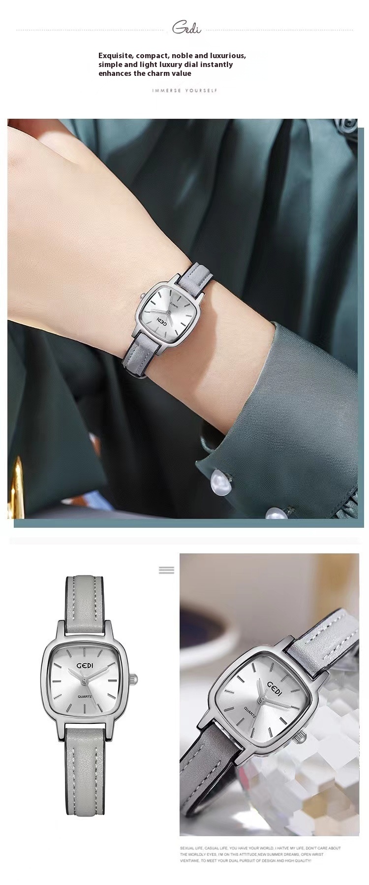 La nouvelle ceinture carrée de Gedi, style Instagram de célébrité d'internet, montre étudiante minimaliste de niche_voghion.com