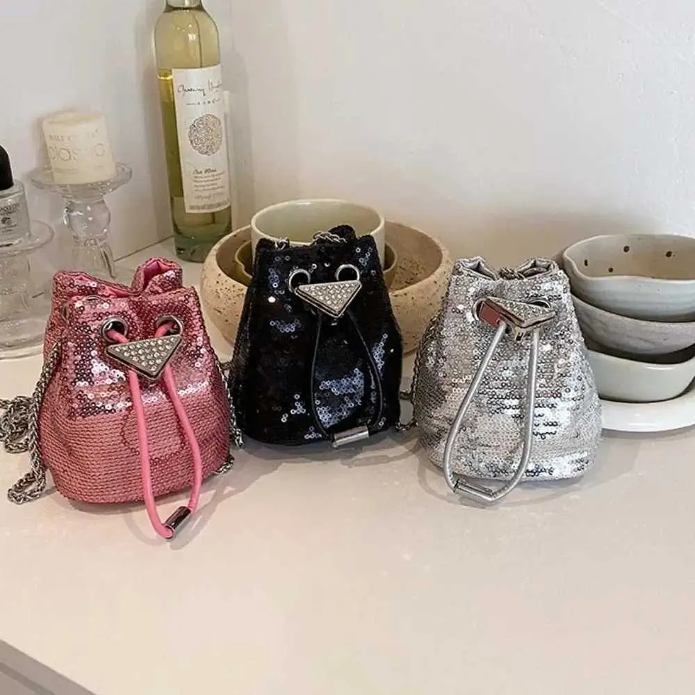Portable Rhie Glitter Bucket Sequin Crossbody Mobile Phone Bag Mini Chain Coin Purse GirlsC241217_voghion.com