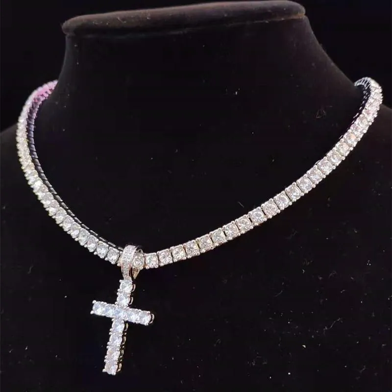 Anheng Halskjeder Menn Kvinner Hip Hop Cross Halskjede Med 4mm Zircon Tennis Kjede Iced Out Bling HipHop Smykker Mote_voghion.com