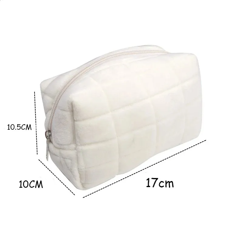 Süßes Fell-Make-up für Frauen mit Reißverschluss, groß, einfarbig, Kosmetiktasche für unterwegs, Make-up-Kulturtasche, Waschtasche aus Plüsch, Stifttasche 240827_voghion.com