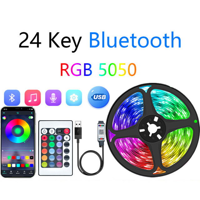 5050 RGB LED Strip Lights With 24-Key IR Bluetooth Remote, 5V USB TV Backlight, Waterproof & Dimmable For Home Entertainment​_voghion.com