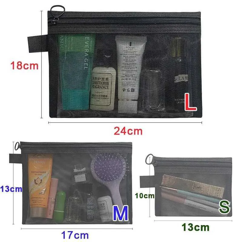 1/3 stykke mesh 3-størrelser transparent sort kosmetik bærbar rejse toilet organizer læbestift opbevaringstaske Y241023_voghion.com