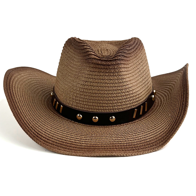 Apparel Accessories Spray Painted Cowboy Straw Hat Windproof Belt Accessories Western Cowboy Hat Outdoor Seaside Sun Protection Beach Hat_voghion.com