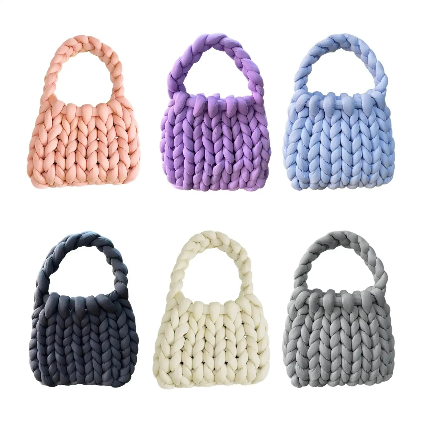 Gehäkelte Handtasche für Damen, gewebte, klobige Umhängetasche für Frühling und Sommer 240726_voghion.com