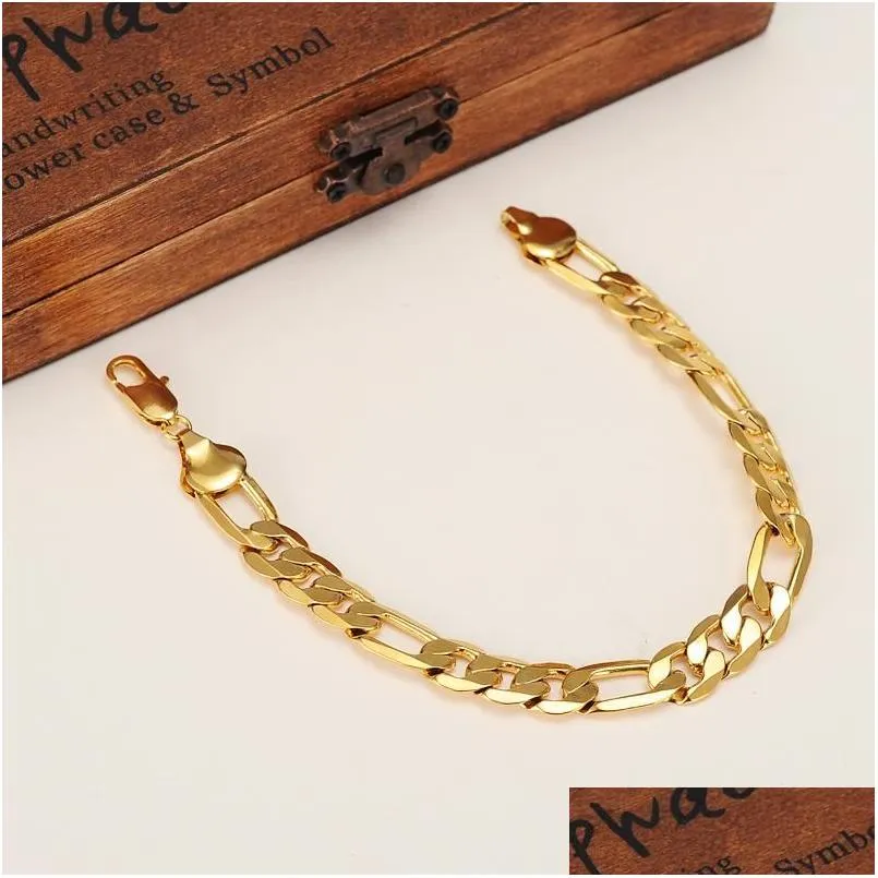 Bangle Gouden Armbanden 21Cm Figaro Ketting Link Trendy Vrouwen Mannen Sieraden Groothandel Bruiloft Bruidscadeaus Partybangle Drop_voghion.com