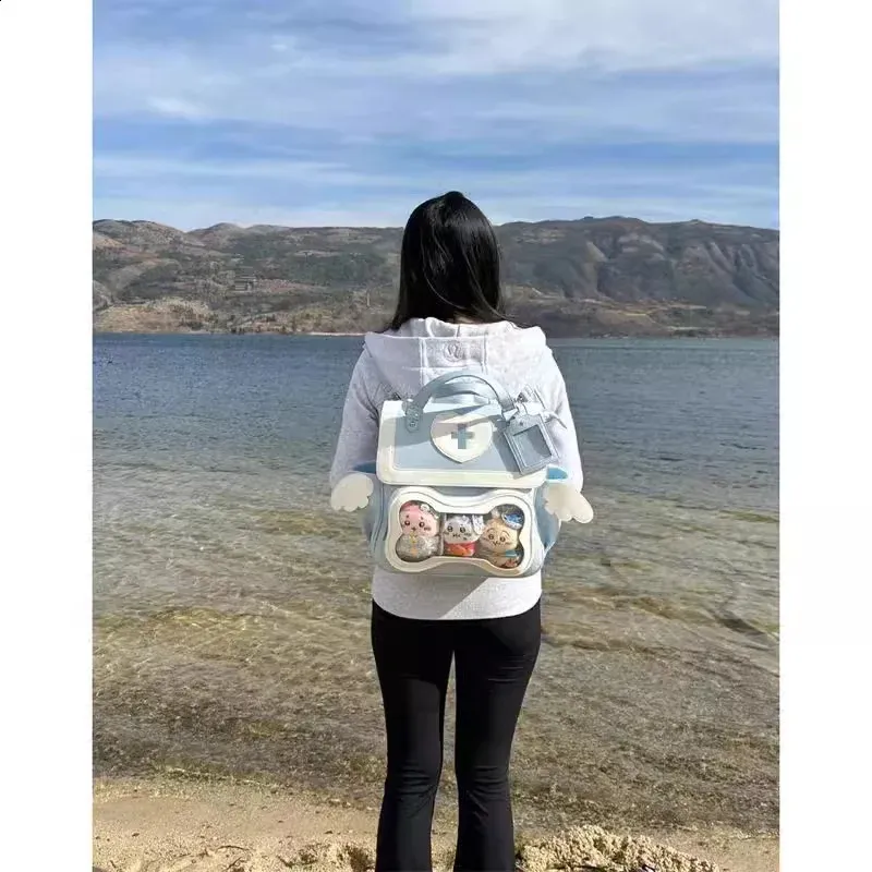 Y2k College Style Women's Backpack With Magnetic Buckle And Wings_voghion.com