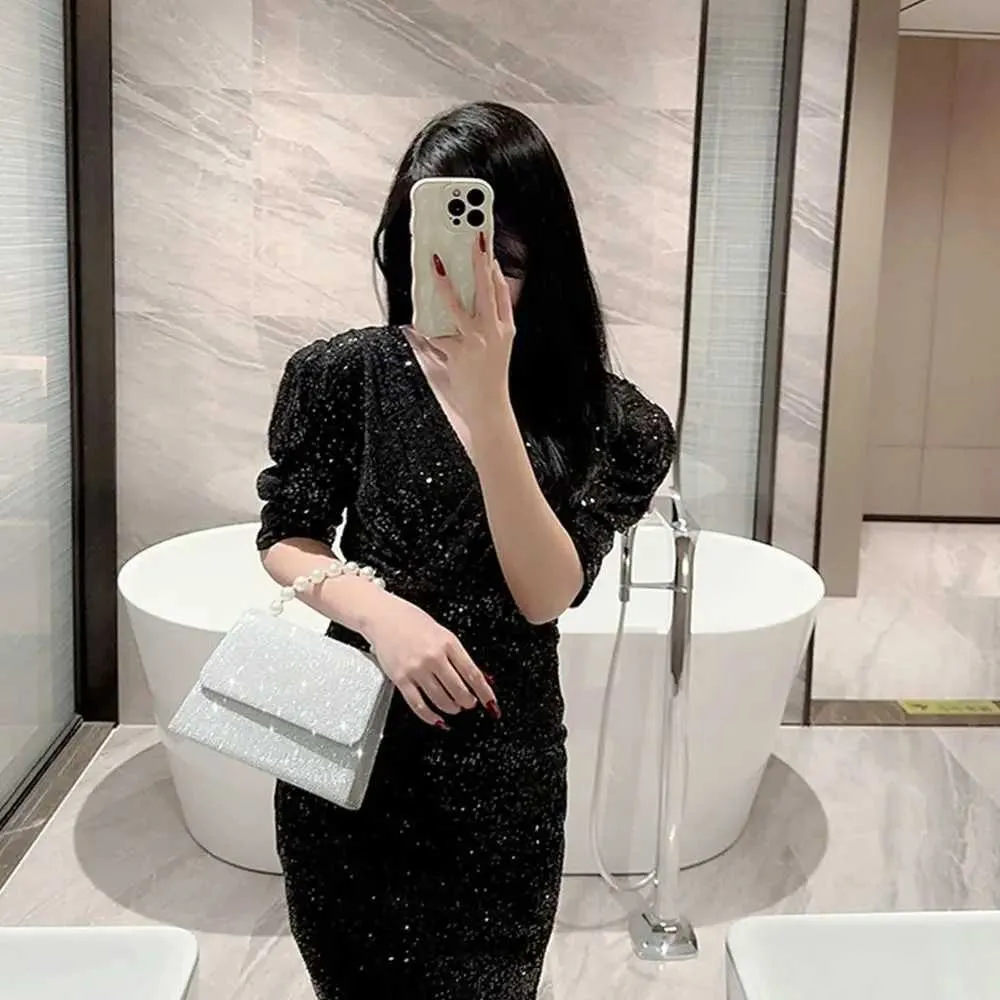 Perlenkette Schultertasche Gold glänzende Seide Abendtasche elegante und modische sphärische Clutch Damenhandtasche Y241019_voghion.com