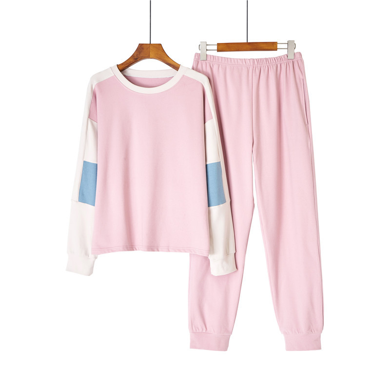 Pigiama da donna con scollo tondo, colore testa a contrasto, caldo e morbido set da indossare per la casa_voghion.com