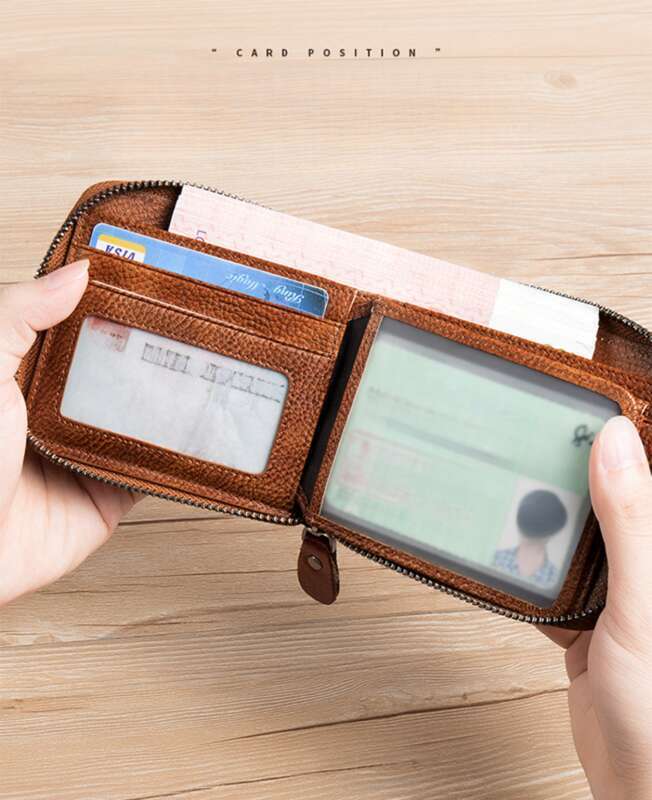 High End Herenportemonnee, Korte Leren Versie, Nieuwe Toplaag, Ritssluiting van Koeienhuid, Kaarthouder, Portemonnee voor Rijbewijs, Portemonnee, Portemonnee_voghion.com