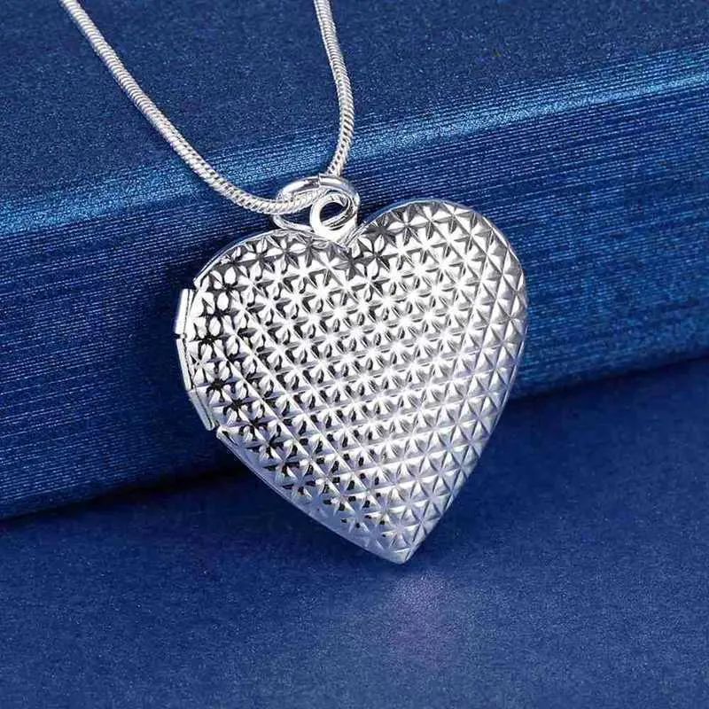 Pendant Necklace Locket Necklace Silver Color Photo Frame Chain_voghion.com