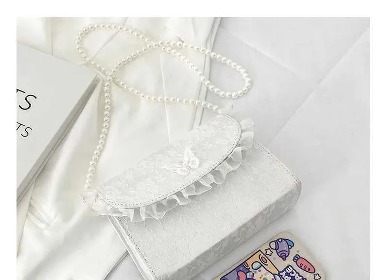 Borsa a tracolla in pizzo con cinturino in perle, elegante e semplice, con tracolla, in PU, sotto le ascelle, 2023, estate, bianca, Ba241212_voghion.com