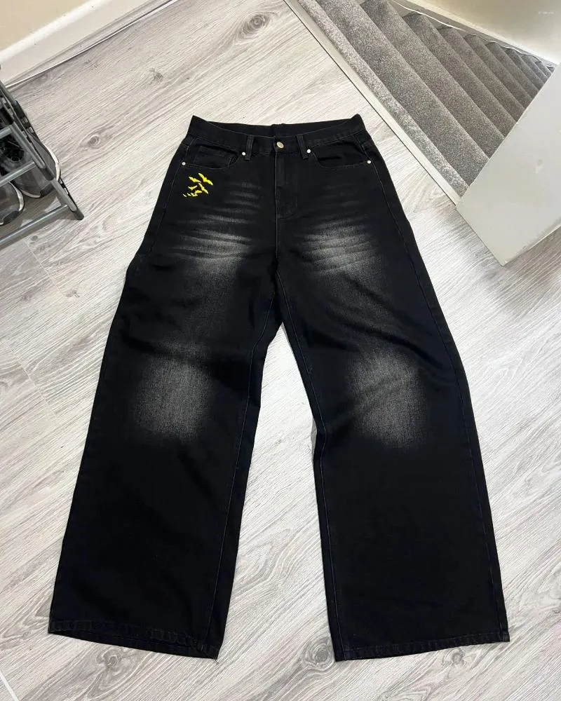 Men's Jeans Y2K Bat Animal Embroidery Baggy Vintage Men Black Washed Hip Hop Goth Denim Pants Fashion Women Straight_voghion.com