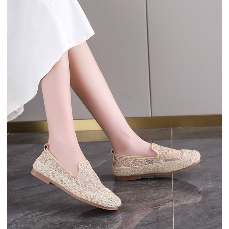 Fisherman Women 2024 new summer lace mesh lazy one slip-on cloth soft sole single shoes_voghion.com