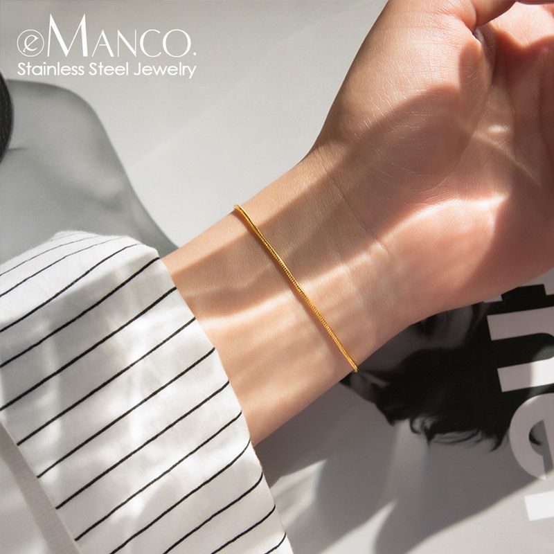 Manco Braccialetto in acciaio inossidabile con catena a serpente rotonda, alla moda, da uomo, placcato in oro, da donna, personalizzato, sottile, tutto abbinato_voghion.com