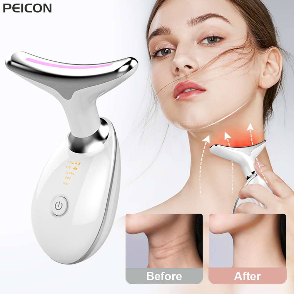 Microstream Ems-masajeador de elevación para cuello, belleza facial, dispositivo giratorio para piel, fototerapia Led, eliminador antiarrugas