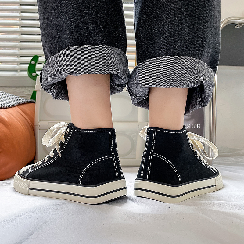 High top men's classic spring canvas student Korean vulcanized round toe casual board shoes, cloth shoes_voghion.com
