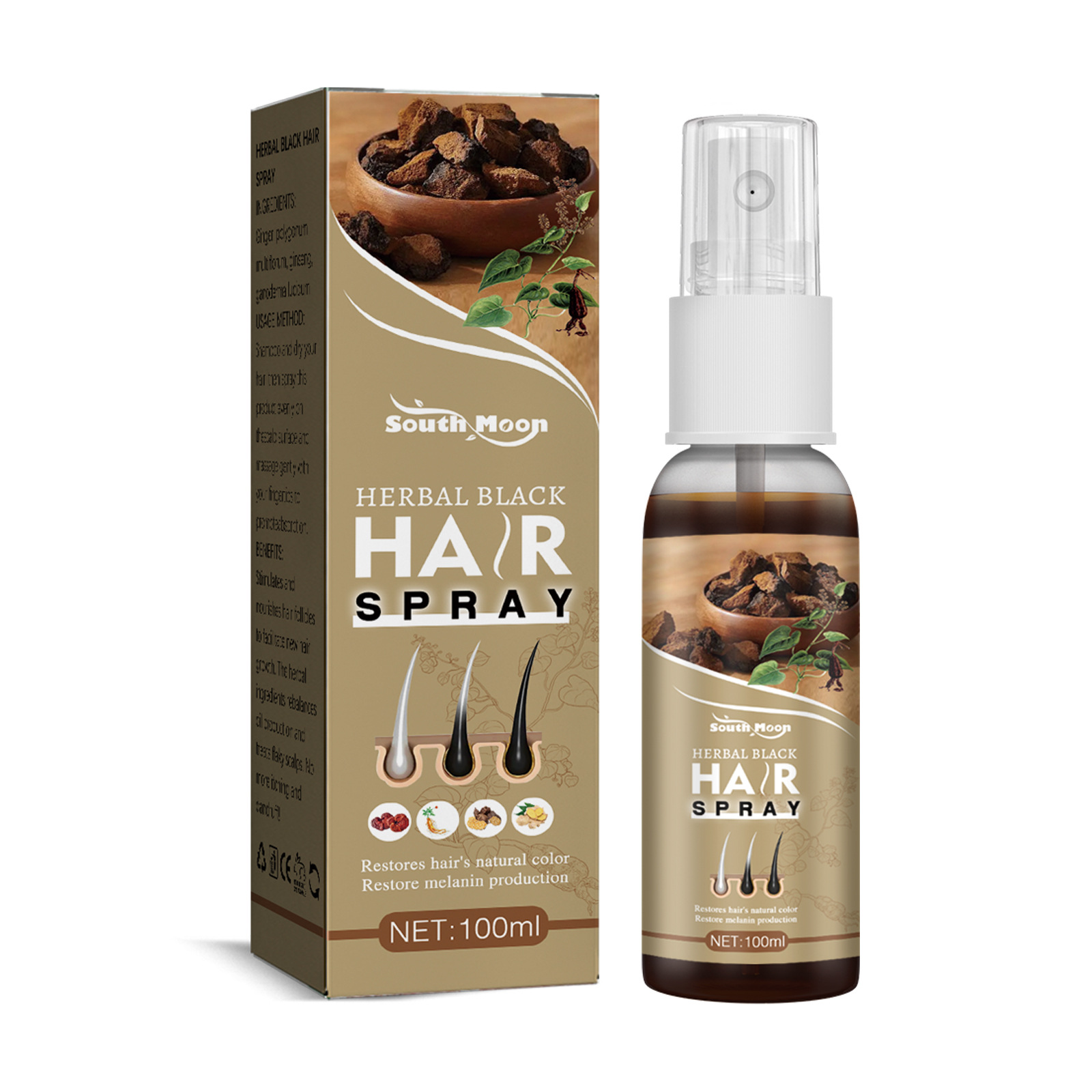 South Moon Spray White to Black Kräuterextrakt Tiefenbefeuchtende und dichte Haarlotion_voghion.com