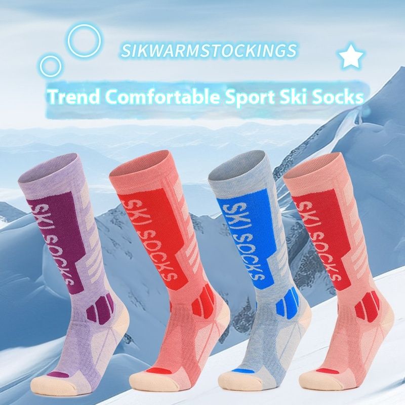 Merino wool skiing for women, winter high tube hiking soc, anti slip and warm outdoor sports soc