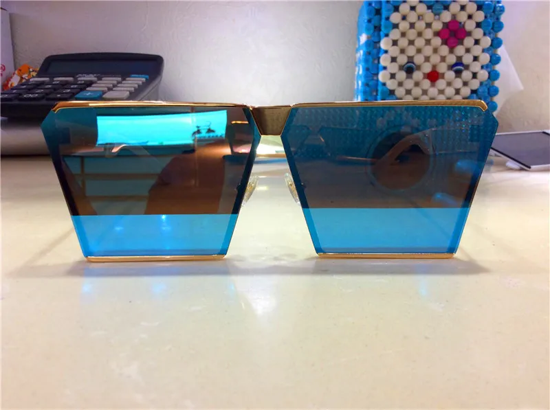 Designer Men's Square Sunglasses Oversized Shiny Mirror Lens Style_voghion.com