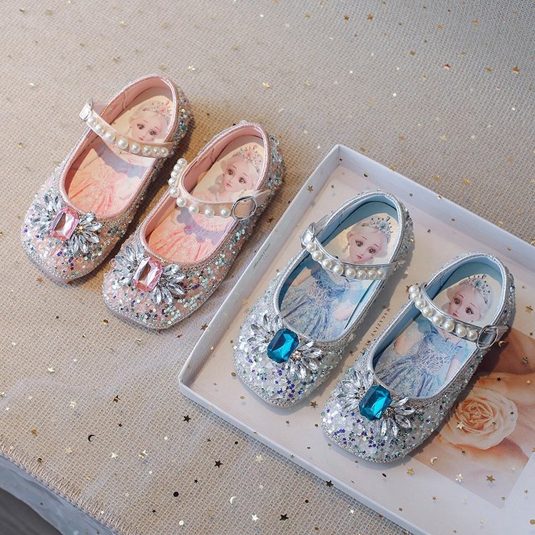 Princess Elsa 2024 Summer New Soft Sole Children's Play Little Leather Girl's Fashion Crystal Single Shoes_voghion.com