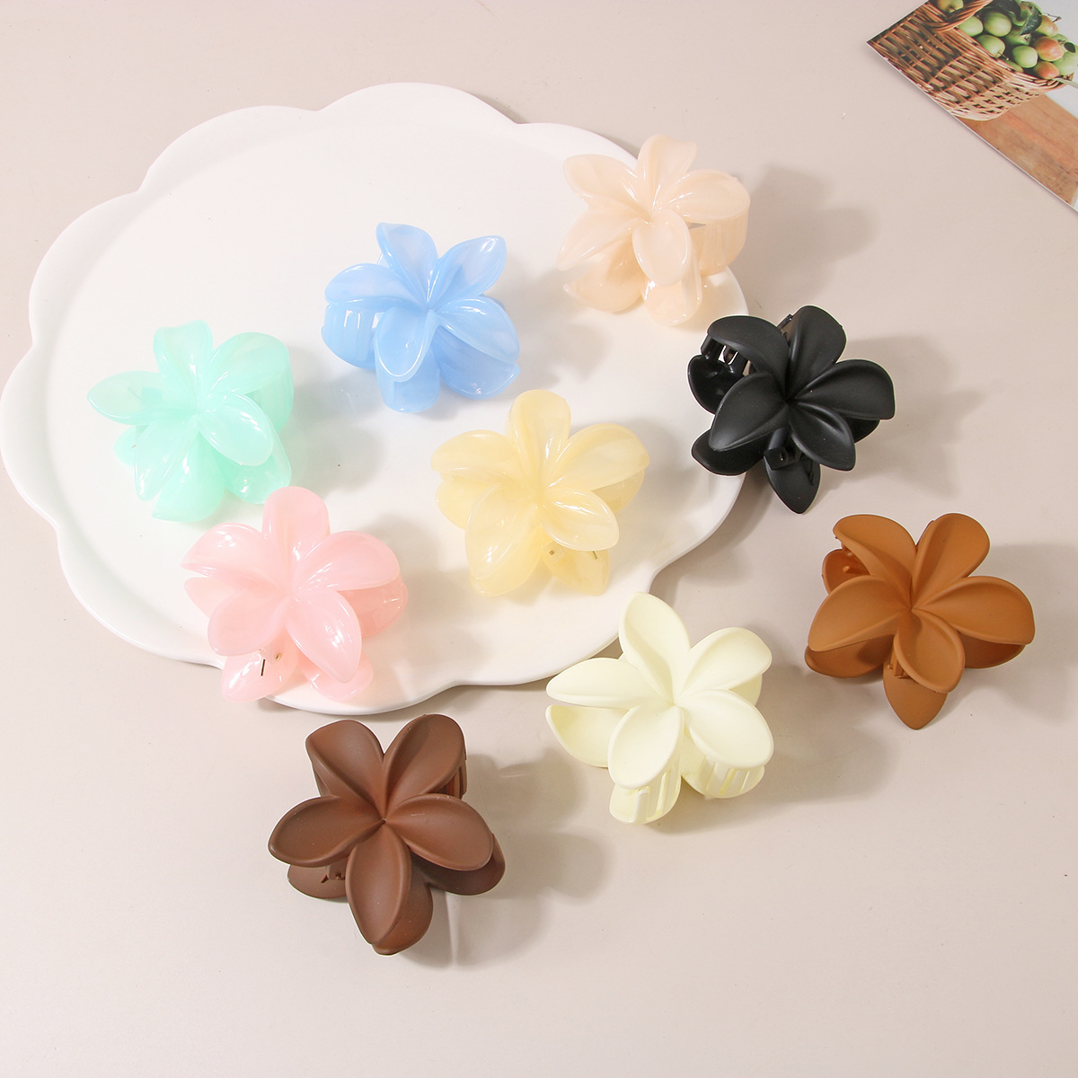 Women's Hair Accessories 8CM Flower Hairpin Frosted Large Plumeria Clip Back Of The Head Hair Shark Clip_voghion.com