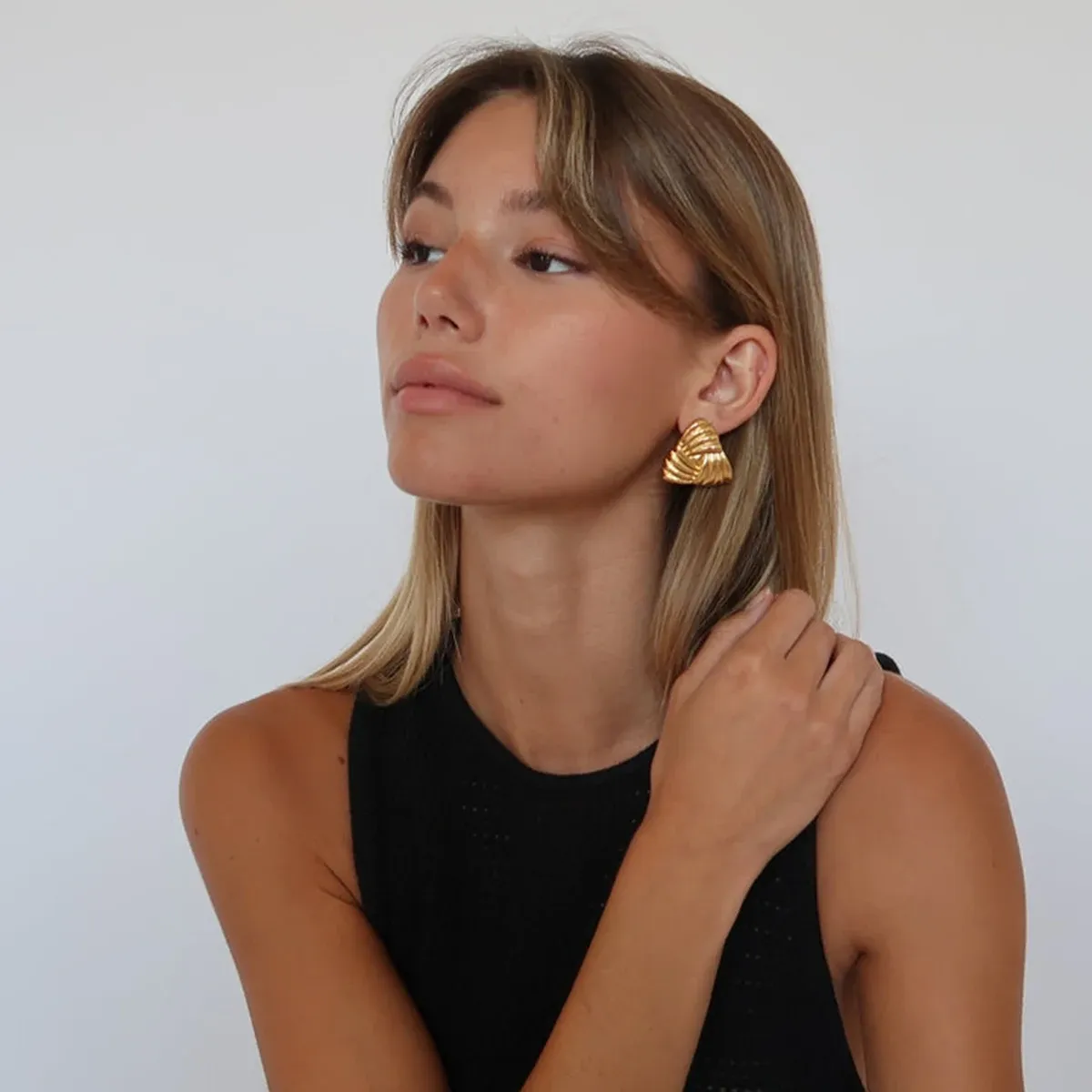 Geometric Triangle Metal Huggie Earrings For Women Stainless Steel_voghion.com