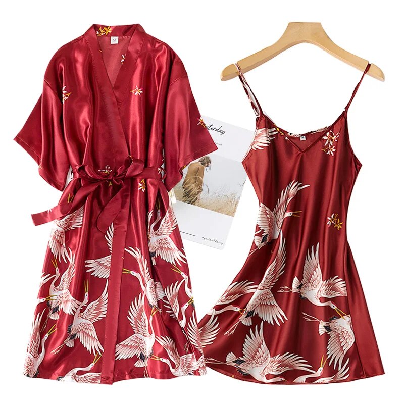 Women's sexy pajamas set, V-neck pajamas, silk pajamas, soaking dress, ladies pajamas, home service, spring, 2-piece set_voghion.com