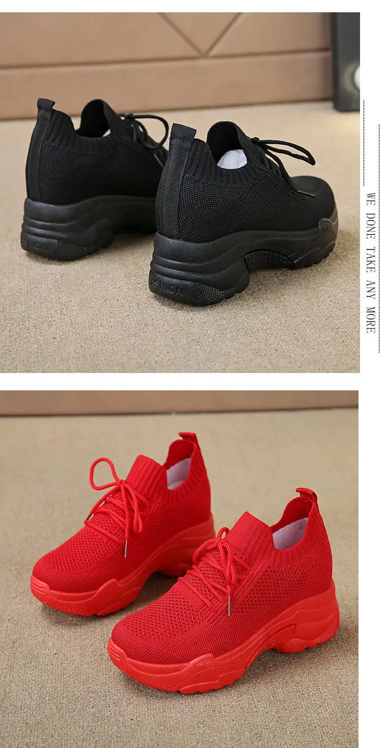 Scarpe da ginnastica casual con plateau in rete traspirante con tacco nascosto, bianche, da donna, nuove, con fondo spesso e rotondo_voghion.com
