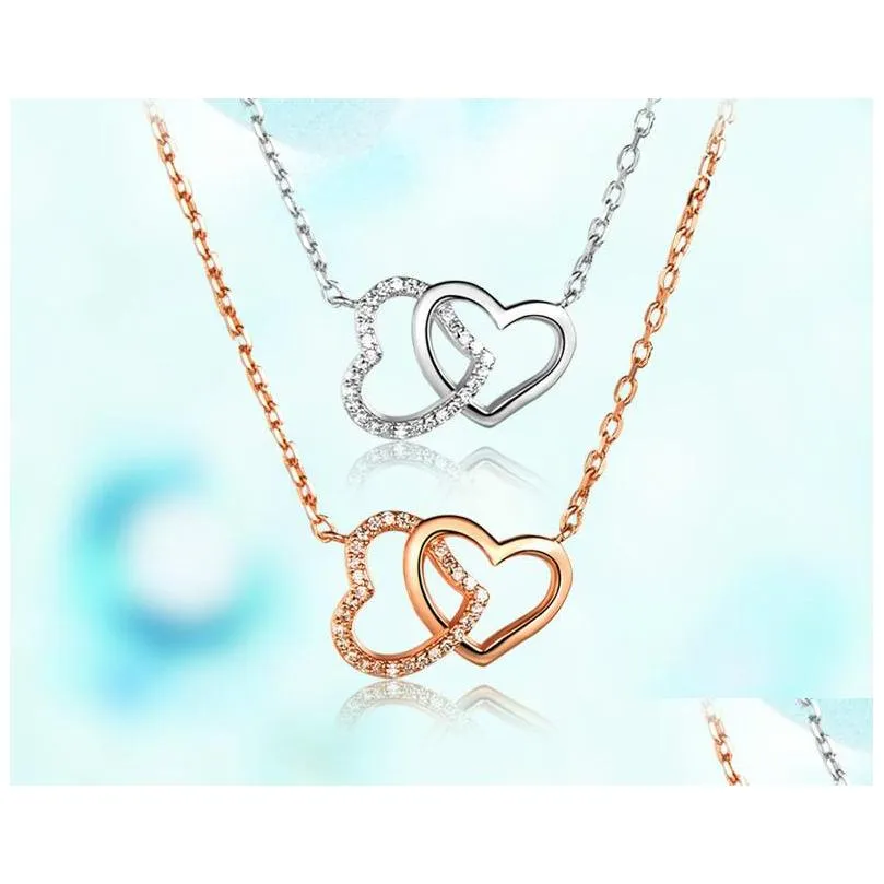 Sterling Silver Double Heart Pendant Necklace For Valentines Day_voghion.com
