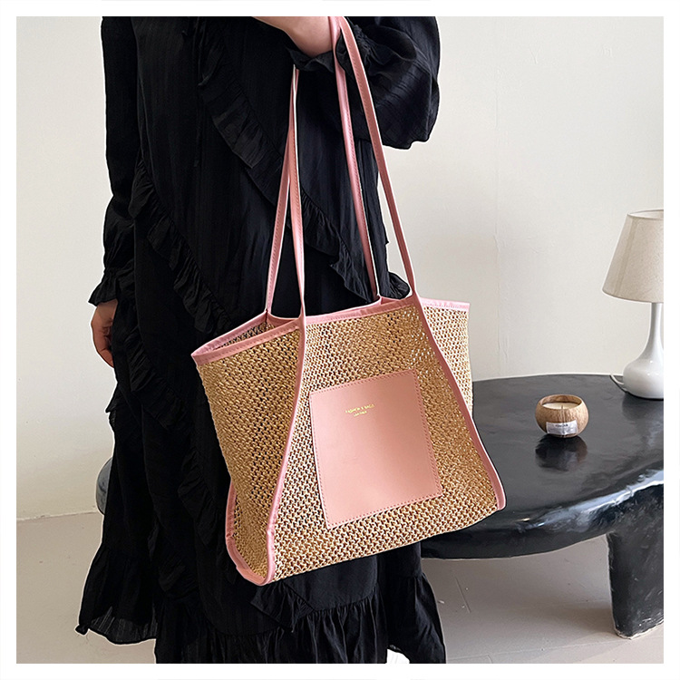 Große Geflochtene Strohtasche Für Damen Sommer Schultertasche_voghion.com