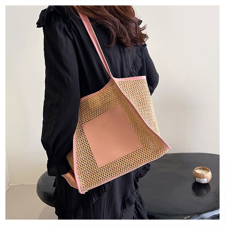 Große Geflochtene Strohtasche Für Damen Sommer Schultertasche_voghion.com