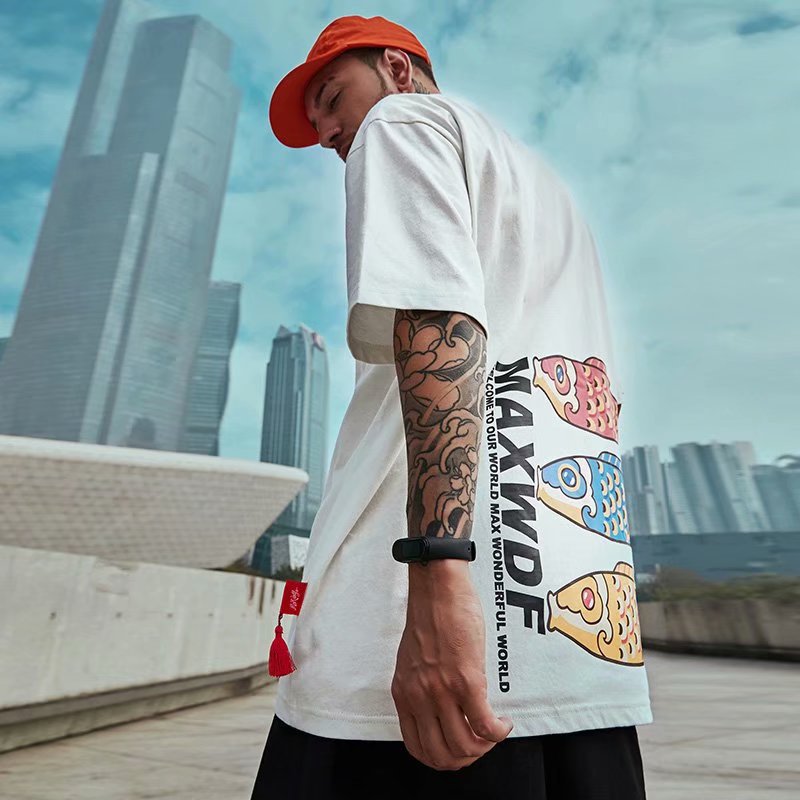 Oversize herr t-shirt china-chic tryck lös passform_voghion.com