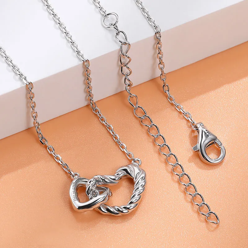 Moissanite Heart Necklace Sterling Silver Adjustable Pendant_voghion.com