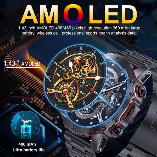 Smart Watch For Men, 1.43' AMOLED HD Full Touch Screen, 100+ Sports Modes, Answer Calls Wirelessly, Fitness Tracker Pedometer Customizable Faces, Co_voghion.com