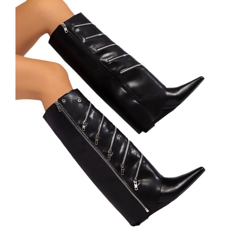 2024 Herfst Nieuwe Grote Punk Donkere Subcultuur Veelzijdige Rits Broek Lange Buis Laarzen voor Vrouwen_voghion.com