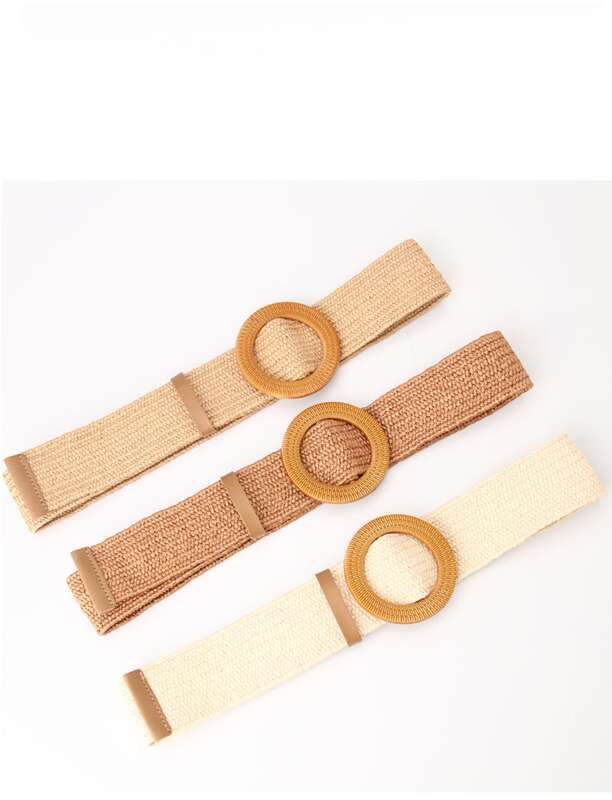 Cintura larga semplice con fibbia rotonda gonfia da donna, abiti elasticizzati in cotone e lino intrecciati Mori Girl_voghion.com