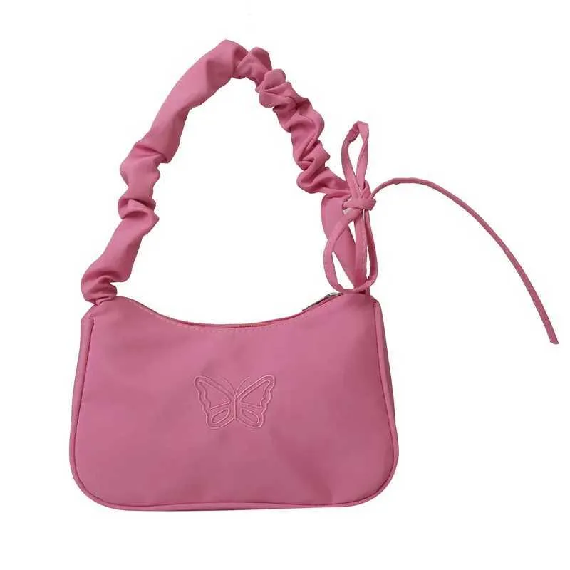 Tikand Bowknot Shoder Bag Y2k stiilis volangidega käepide Nyl Bow meigipulga kott käekott Y241026_voghion.com