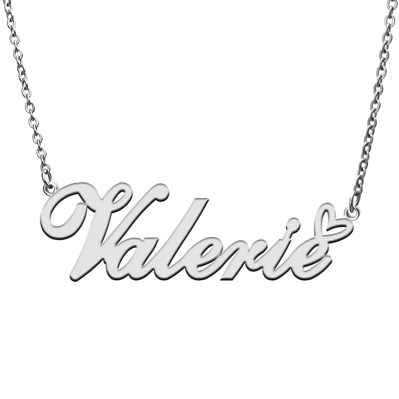Pendant Necklaces Love Heart Valerie Name Necklace For Women Stainless Steel Gold & Sier Nameplate Femme Mother Child_voghion.com