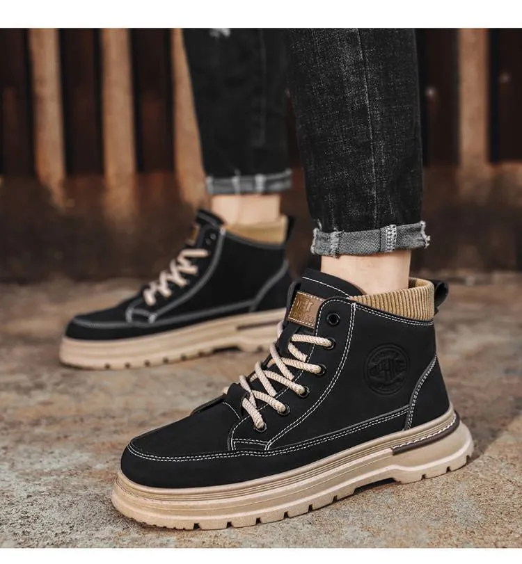 Men's Martin Boots High Top Height Increasing Workwear Shoes_voghion.com