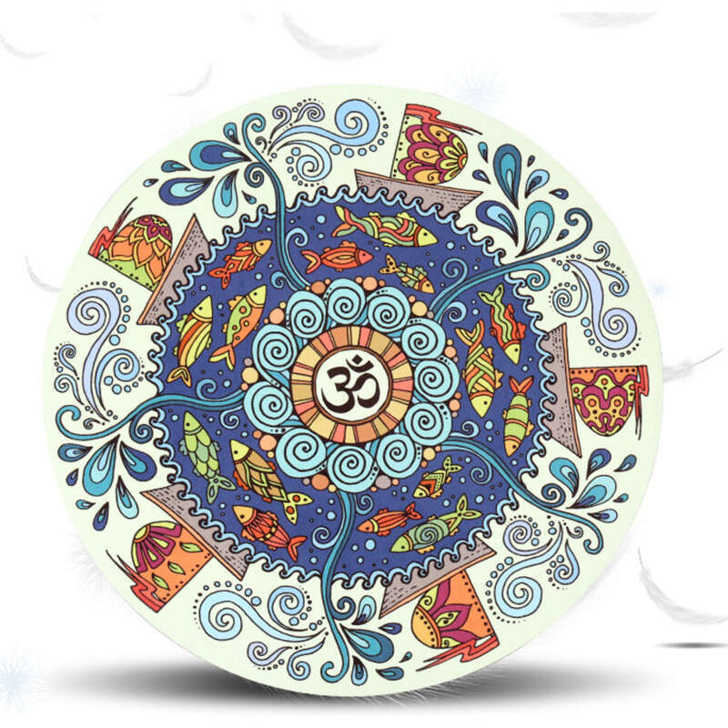 Small Circular Yoga Mat Natural Rubber Suede Non Slip Printed Meditation Cushion_voghion.com
