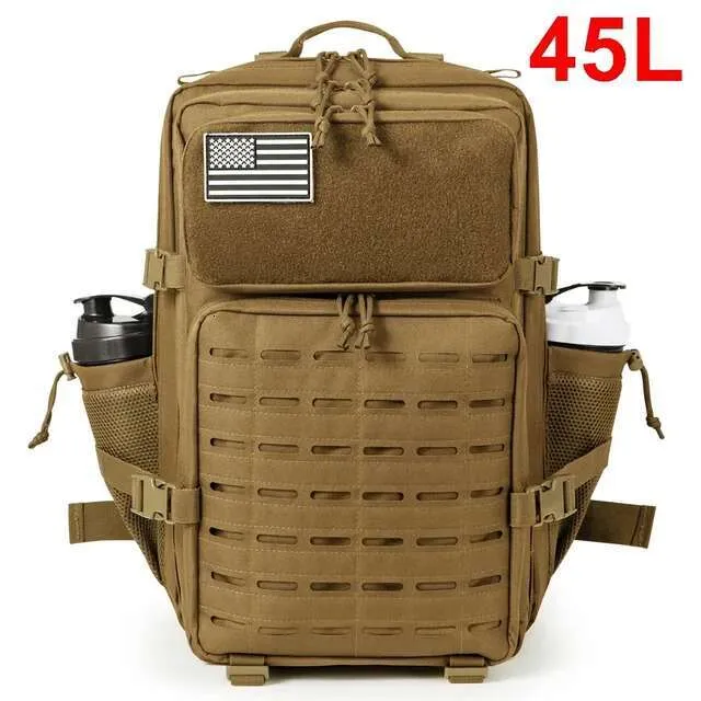 Zaino tattico da 25L/45L per donna/uomo, per sopravvivenza all'aperto, con taglio laser, Molle, per escursionismo, scuola, palestra, zaino con doppia tazza_voghion.com