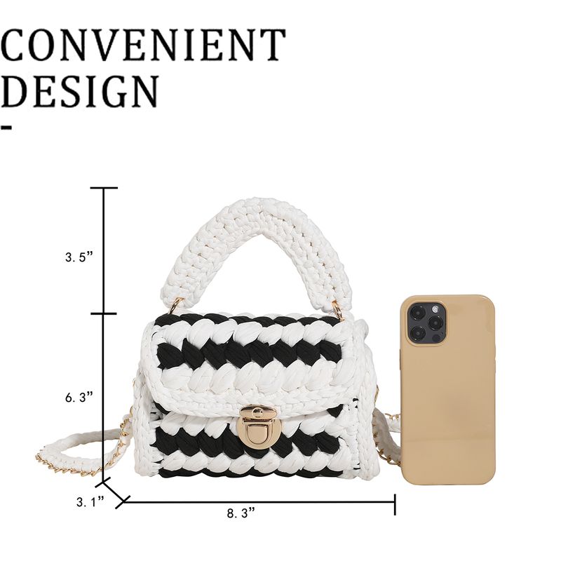 Stricktaschen Da, handgefertigt, gewebte Handtaschen mit Kette, modische, einfarbige, quadratische Häkeltasche für_voghion.com