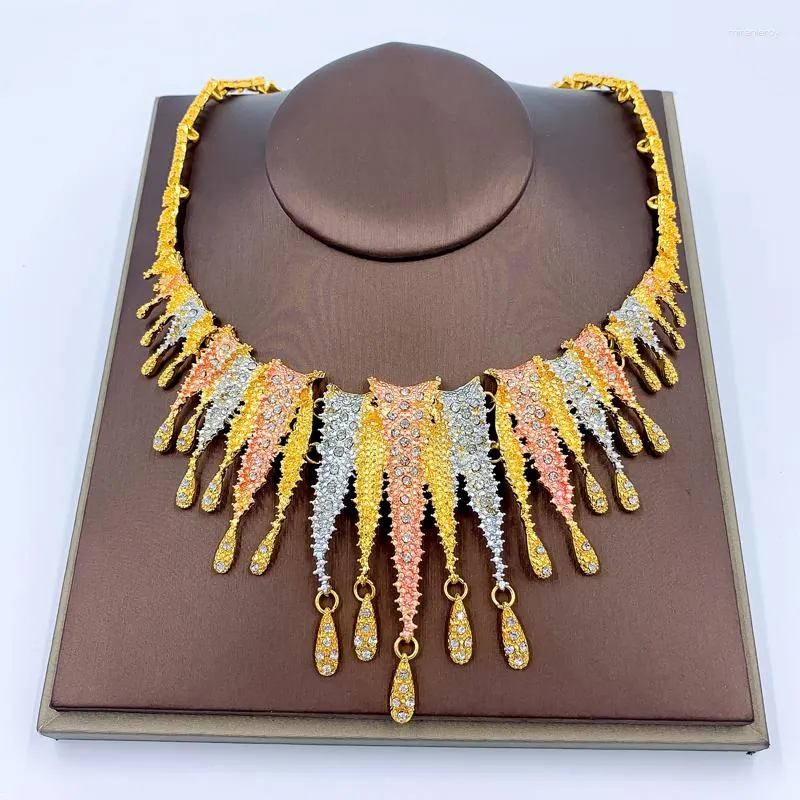 Kettingen Dubai Mode Sieradenset Kleurrijke Ketting Feest Cadeau Armband Oorbellen Voor Vrouwen Ring Bruiloft Accessoires_voghion.com