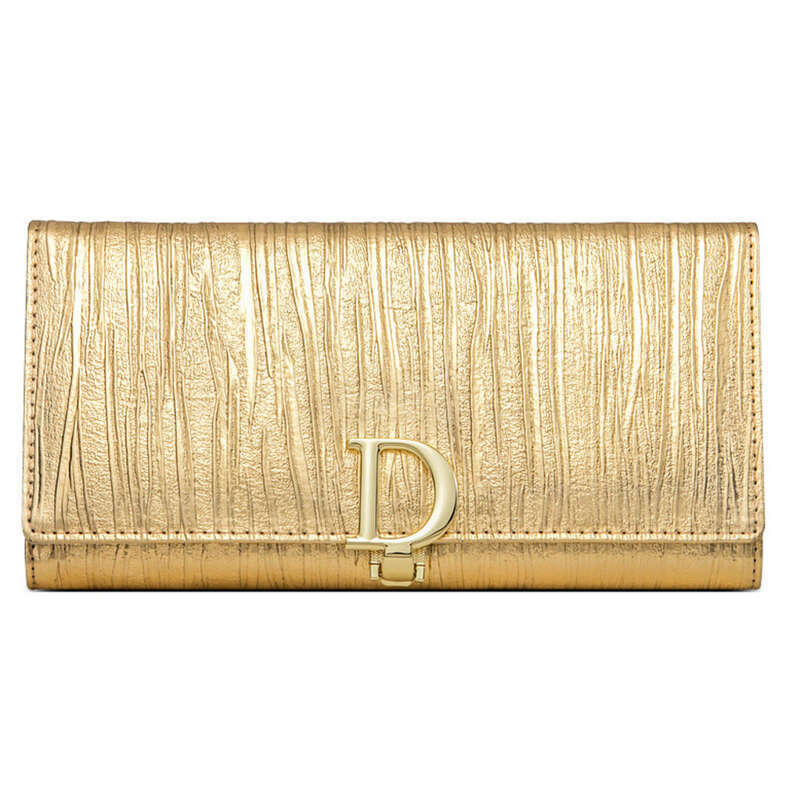 New D Button Women's Long Striped Genuine Cowhide Wallet_voghion.com